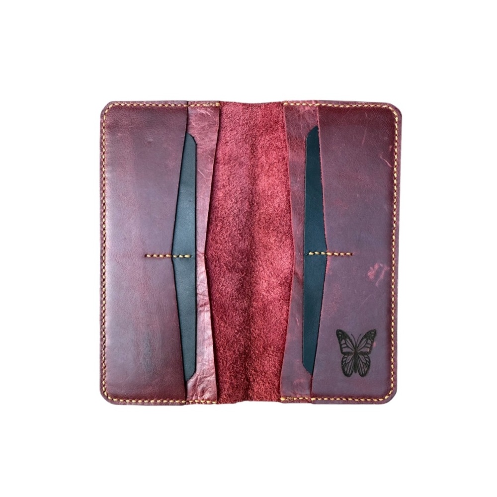 Long Leather Wallet in Burgundy - Picture 1 of 13